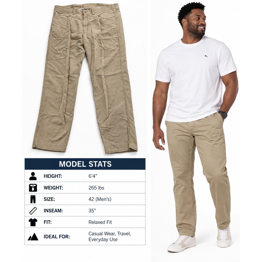 Tommy Bahama Mens Relaxed Fit Khaki Tan Pants 42 x 35 Altered Casual Travel